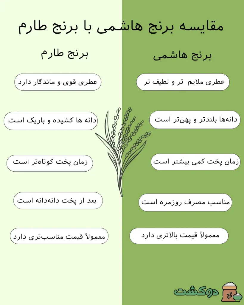 مقایسه برنج هاشمی با برنج طارم